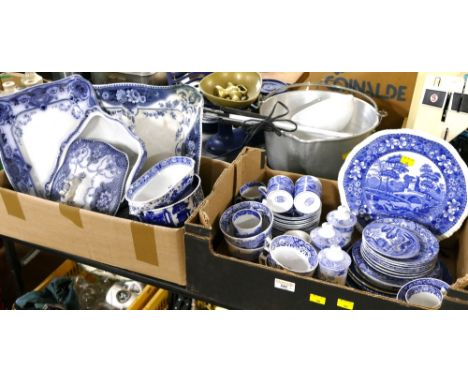 Two boxes of blue and white including Spode Italian and Douglas Burslem 
