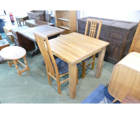 Modern pine square form kitchen table and two chairs 