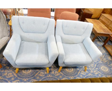 Pair of retro style sky blue button back armchairs
