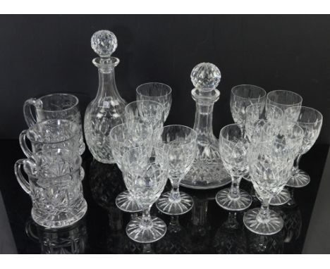 AMENDED DESCRIPTION Collection of Lismore pattern Waterford Crystal, to include ship's decanter and stopper, h25.5cm, wine de