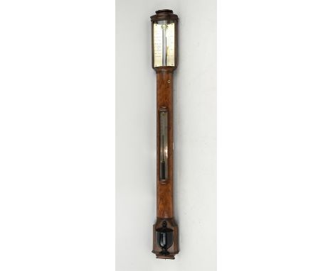 Mahogany cased stick barometer, the silvered dial engraved R N Desterro, Lisbon, F.J.B.L.M., 16 a 22, with barometer and ther