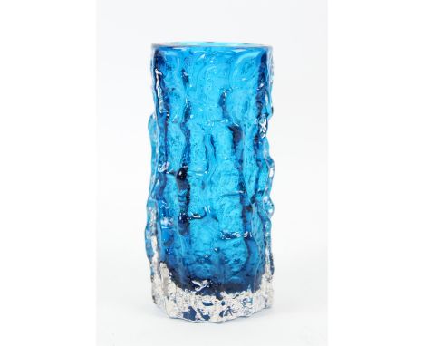 Whitefriars glass cylindrical bark vase in blue, h15cmCondition Report:  Good condition, No crackssome light scratching under