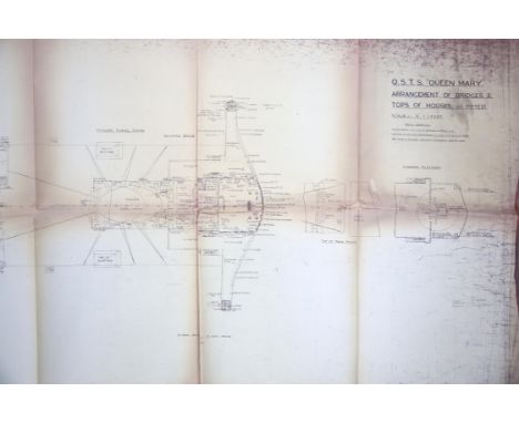 Full set of wartime deck plans for RMS Queen Mary, comprising 14 deck plans, each 2ft x 11ft and a scale of 1/8th inch to 1ft