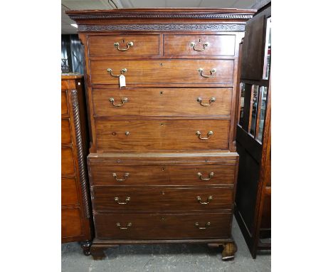 George III mahogany tallboy, with two short over three long graduated drawers and brushing slide over three further long draw