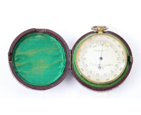 Pocket barometer by Negretti & Zambra compensated compass with altitude ring and compass back, original case, 4.5cm dia. Cond