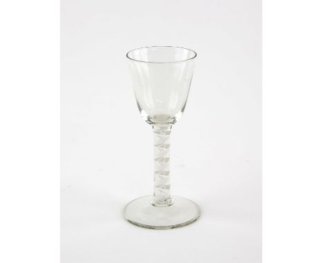 George III drinking glass with double cotton twist stem on spreading base, c1775, with purchase receipt from R Saunders, 1997