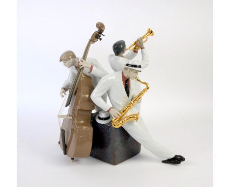Large Lladro 'Jazz Trio' limited edition porcelain figural group by José Luis Santes, three musicians with their instruments 