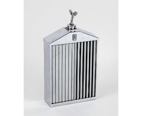 Classic Stable Ltd chrome decanter, in the form of a Rolls Royce vertical slat radiator with a miniature 'Spirit of Ecstasy' 