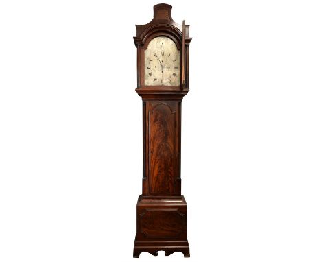 Late 18th century mahogany longcase clock, the arched silvered dial with Roman and Arabic numerals, subsidiary seconds dial a