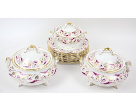 Royal Crown Derby Princess Rose pattern dinner service, from a Derby Original pattern circa 1790, to include 12 plates, 2 tur