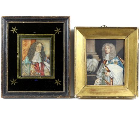 After Sir Godfrey Kneller (British, 1646-1723), Portrait of King George I, Watercolour and body-colour 15 x 12 cm, English Sc