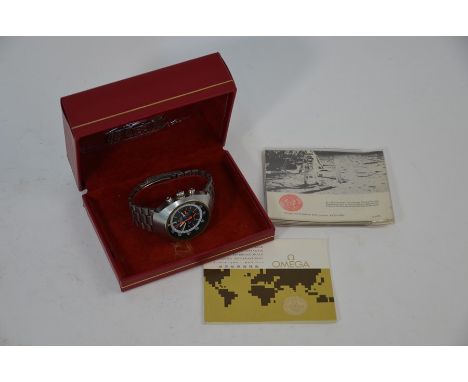 An Omega stainless steel Flightmaster chronograph wristwatch with grey, white and black main dial and three subsidiary dials,
