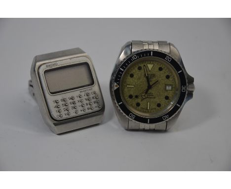 A gentleman's stainless steel Seiko Quartz LC digital calculator watch to/w a&nbsp;Heuer style 1000 Quartz Professional wrist