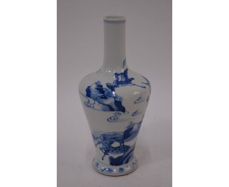 A Chinese blue and white 'Deer and Crane' vase, Kangxi or later, decorated in shades of underglaze blue with a continuous lan