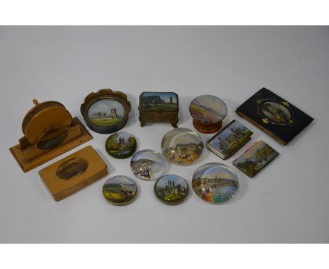 A Mauchlin Ware revolving pin-cushion with crank-handle, 'Tighnabruaich' and a Mauchlin snuff box, 'Ben Nevis from Corpach' a