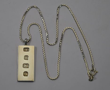 A silver ingot pendant on chain approx 21g all in, in box stamped Tiffany &amp; Co