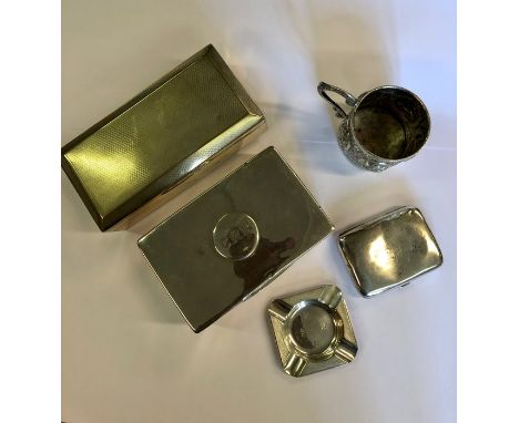 An Edwardian heavy quality silver cigarette box, Joseph Braham, London 1901 to/w another cigarette box (lining a/f), marks wo