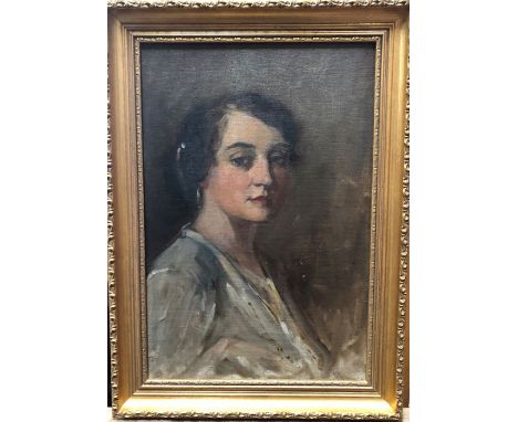 English school - Portrait of a young lady, oil on board, 49 x 32 cm