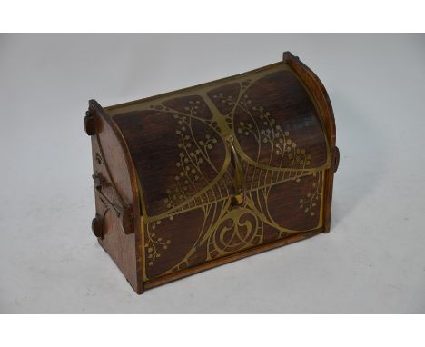 A Victorian Art Nouveau rosewood stationery box with ornate brass-inlaid organic decoration, 26 cm wide&nbsp;split to left ha