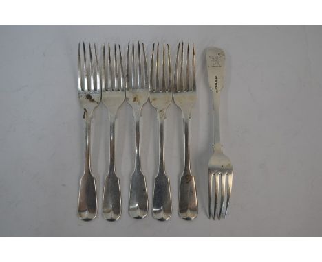 Paul Storr:&nbsp; A set of six George III silver fiddle pattern table forks, London 1818, 15.4oz