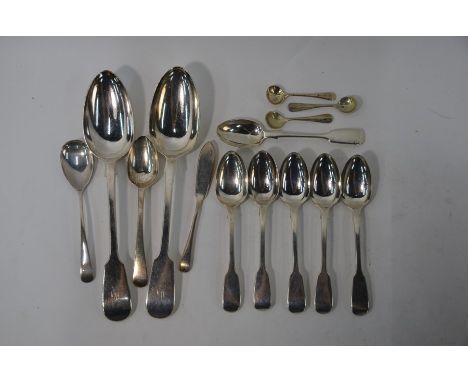 A pair of Victorian silver fiddle pattern tablespoons, HJ Lias &amp; Son, London 1850 to/w a matched set of six fiddle patter