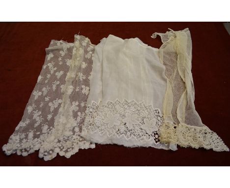 A collection of haberdasher's sample sleeves edged with 19th century and later lace - Seven pairs in total to/w three single 