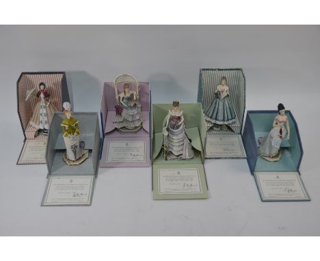 Six Royal Worcester porcelain limited edition figures from the 'Victorian' series, c/w boxes and certificates:&nbsp; Caroline