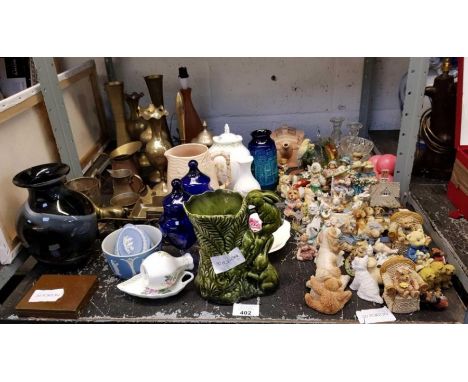 Collectables to include West German vase, brassware, teak desk lamp &amp; other items