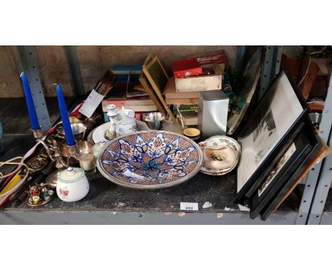 Large pottery charger, Poole pottery, picture frames, boxed Vulcan children's sewing machine &amp; other items