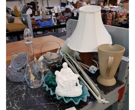 Angle poise lamp, oak desk lamp and other collectables