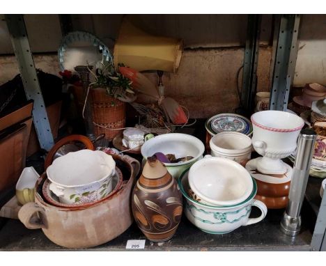Ceramics to include a Denby jug, plated candlestick, ships wheel barometer &amp; other items