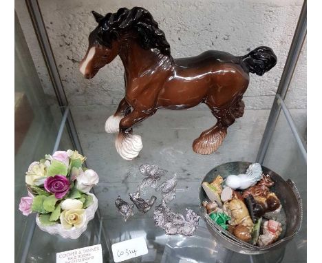 Beswick stallion horse, white metal miniature animals &amp; other ceramic miniatures