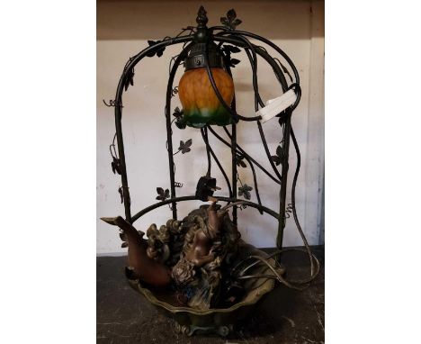 Art Nouveau light fitting with water feature, cherubs &amp; dolphins