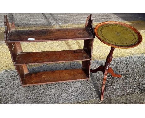 Arts &amp; crafts oak wall hanging shelf &amp; a leather topped side table