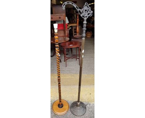 Oak barley twist standard lamp along with a metal standard lamp
