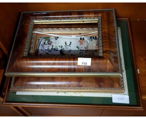Pair of walnut picture frames &amp; a framed tapestry