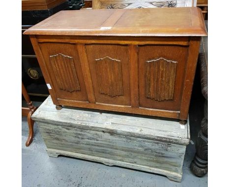 Distressed painted pine trunk along with a blanket box