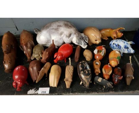 Collection of wooden &amp; ceramic pigs