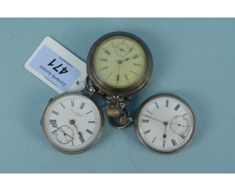 A late 19th Century nickel double dial chronograph pocket watch, a silver cased pocket watch by Kay Jones &amp; Co, Worcester