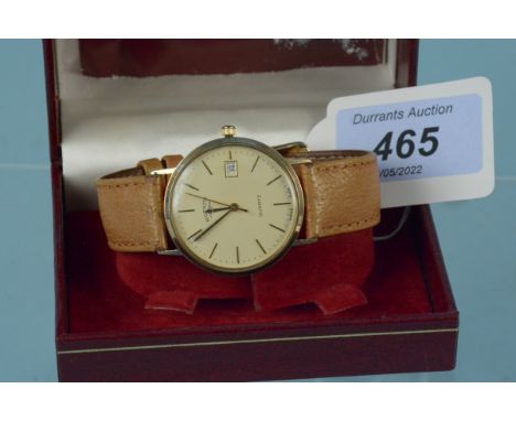 A c1970's gents 9ct gold cased Rotary quartz wristwatch with inscription to case back and later added strap, in Rotary box