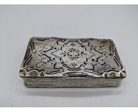 A 19th century enamelled snuff box, gilt interior, indistinct marks to inner lip, possibly Russian, 78g, L.8cm