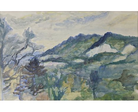 Ronald Ossory Dunlop (Irish, 1894-1973), landscape study, watercolour, signed R Dunlop lower right, H.38cm W.54cmProvenance: 