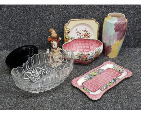 Mixed items including maling lustre bowl and plate together with hummel figures, multi coloured vase etc