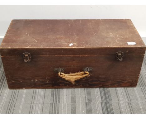 Vintage wooden tool chest with rope handle