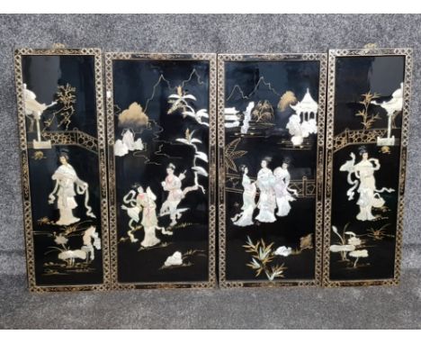 Vintage 4 section Asian mother of pearl inlaid wall plaques