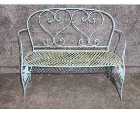 Vintage metal blue scrolled 2 seater garden bench