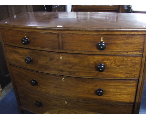 A Mid 19th Century Bow Fronted Chest Two Short and Three Graduated Drawers on Bracket Feet.