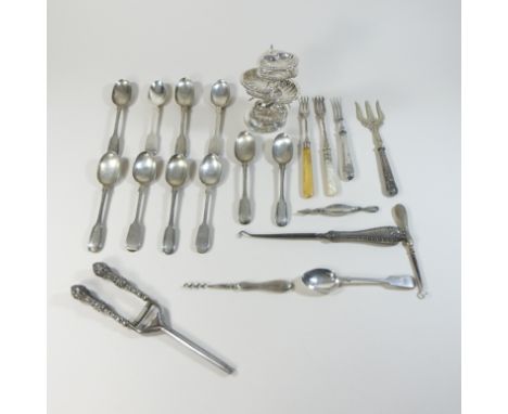 A set of six Victorian silver fiddle pattern dessert spoons, London 1866, together with a set of three Victorian silver fiddl