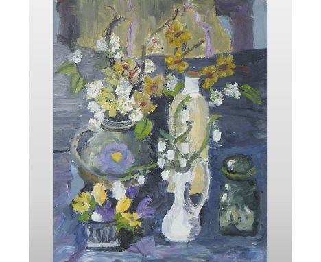 Lucy Harwood *ARR, (1893-1972), still life flowers, oil on canvas, signed verso, 55 x 45cm. An East Anglian School artist, Lu