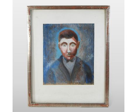 David Stein *ARR, (1935-1999), head and shoulders portrait of a man in blue, signed and dated 14/9/1969, pastel on paper, 26 